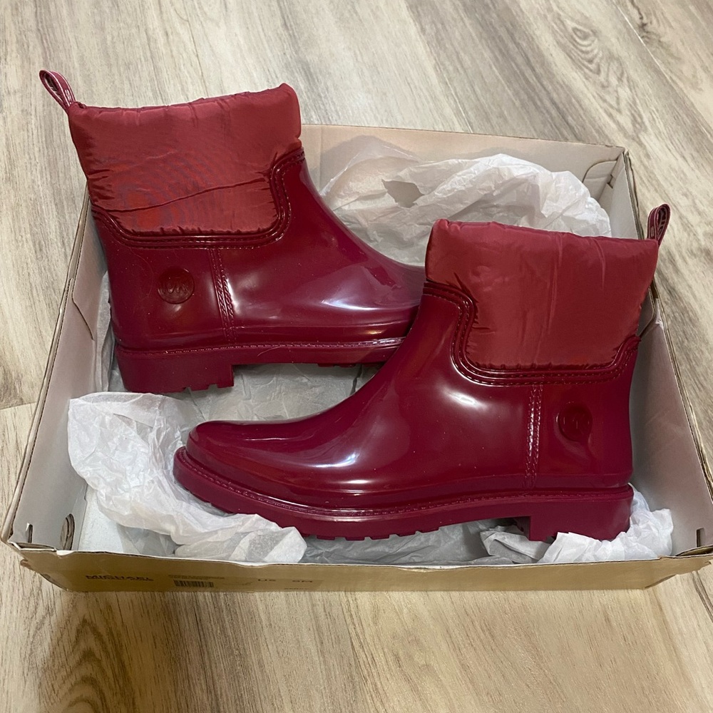 Michael Kors Berry Red Ankle Rain Bootie - Picture 5 of 16